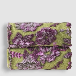 GREEN boiled wool blanket with purple lilac floral motif, double size 250x220 cm - Picture 1 of 3