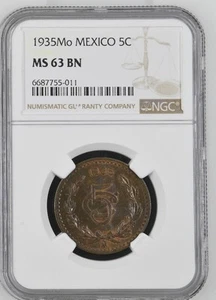 Mexico 5 Centavos 1935 Mo NGC MS 63 BN - Picture 1 of 2