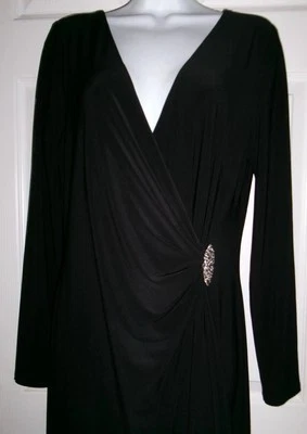 LAUREN RALPH LAUREN Evening Black Long Formal Wrap Dress w/ Crystal Accent SZ 6 - Image 1 of 4