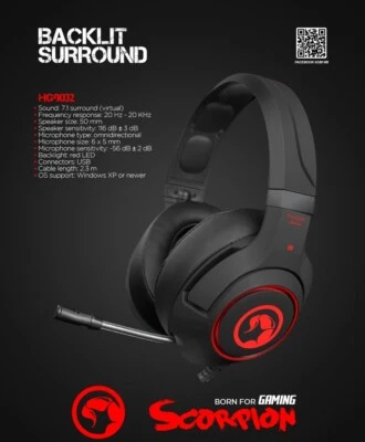 GAMING HEADSET 7.1 MARVO TECH SCORPION CUFFIE DA GIOCO CON MICROFONO LUCI LED - Immagine 1 di 4