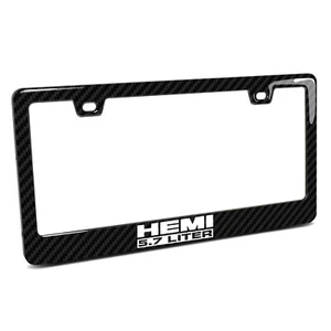 HEMI 5.7 Liter Black Real 3K Carbon Fiber Finish ABS Plastic License Plate Frame - Picture 1 of 8