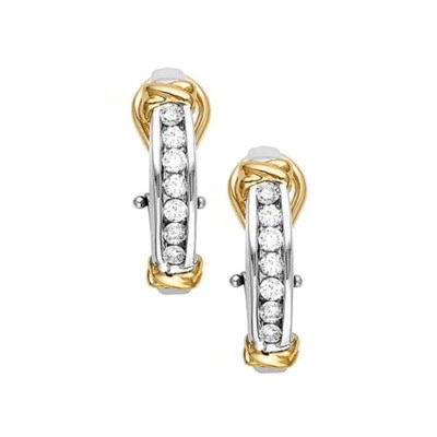 1/2 ct. tw. Diamond April Birthstone hoop Earrings in 10k White and Yellow Gold Foto 1 de 4