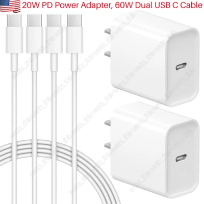 20W Type C Fast Charger Block Adapter USB C To C Cable For iPhone 15 Pro Samsung - Image 1 of 4