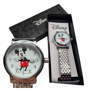 Disney Mickey Mouse Adult 'Moving Hands' Silver Bracelet Watch - Picture 1 of 9