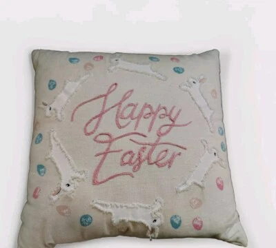 KOHLS Spring Bunny Soft Pillow Polyfill 17x17 Inch Easter Spring Embroidery  - Image 1 of 4