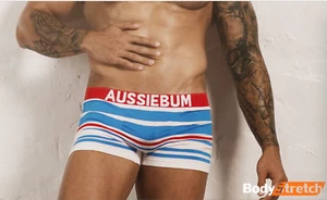 Aussiebum BODYSTRETCH Boxer WHITE BLUE RED Designed in Australia "Medium" - Picture 1 of 8