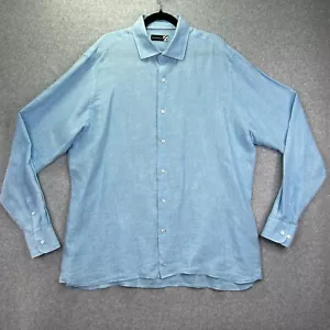 Saks Fifth Avenue Herren 2XL 100 % Leinen langarm geknöpftes Shirt blau Strand - Bild 1 von 6