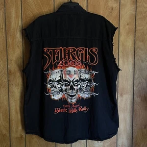 STURGIS - 2008, 68th Annual Black Hills Rally Metal Black Cut-Off Denim Vest 3XL - Picture 1 of 7
