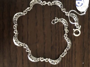 "Hermoso nuevo brazalete de eslabones de luna creciente con marcasita de plata de ley de 7""" - Imagen 1 de 4