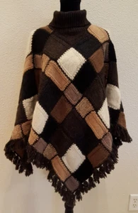 UNUSED Ralph Lauren Sweater PONCHO Patchwork HANDKNIT Boho WOOL Women XS / Small - Picture 1 of 10