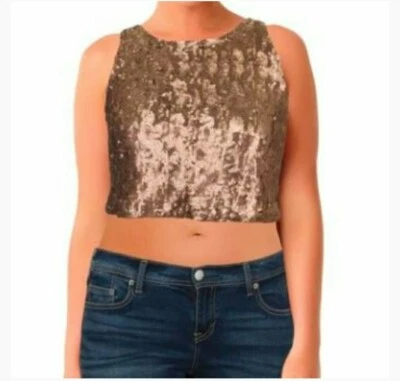 Bar III Womens Sequined Sleeveless Crop Party Holiday Top Size Medium  - Image 1 of 4