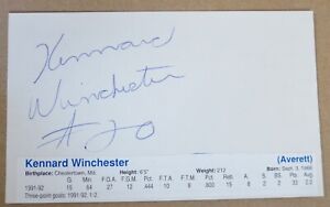 KENNARD WINCHESTER auto signed 3x5  Houston Rockets New York Knicks 1990-93
