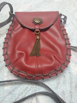 Chala Charming Maroon Leather Phone Pouch Adjust Crossbody Flap W/ Metal Tassel - Image 1 of 4