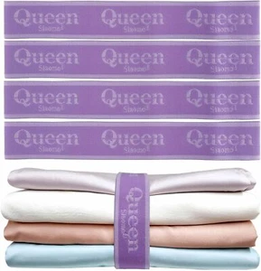 Bed Sheet Organizer Bands, Set Storage Size Marking Queen - Picture 1 of 6