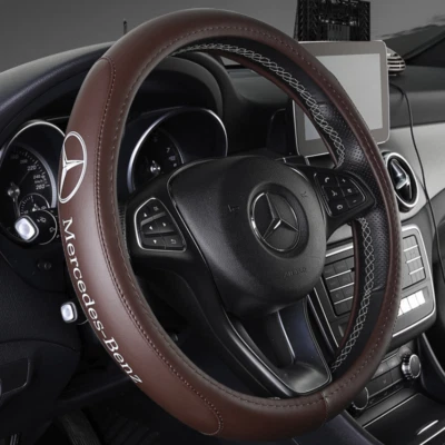 Cubierta de volante de coche de 38 cm/15 pulgadas para Mercedes Benz café imitación cuero Foto 1 de 4