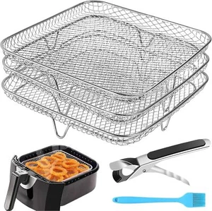 Air Fryer Accessories - 8" Square 3 Stackable Dehydrator Racks for - Picture 1 of 7