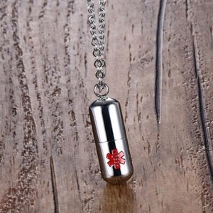 Herren Halskette Edelstahl Geheimfach Anhänger SOS Notfall Kapsel Schmuck Kette - Bild 1 von 6