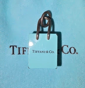 TIFFANY & CO. Charm Shopping Bag Silver 925 Tiffany Blue Authentic Signed Rare - Picture 1 of 10