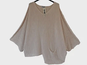La Bass new! lässig-weiter Strick Pullover 48-50-52 Lagenlook Tasche natur-beige - Bild 1 von 3