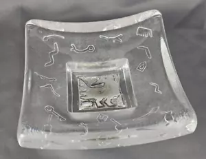 Kosta Boda Square Art Glass Bird Square Trinket Dish Sign Bertil Vallien #70018 - Picture 1 of 10