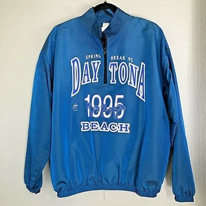 VINTAGE JACKET Daytona Beach Florida Blue Spring Break Satin Pullover OS 1571 - Bild 1 von 9