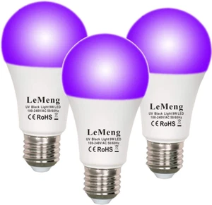 LED Black Lights Bulb 9W Blacklight A19(75Watt Equivalent), E26 Medium Base 120V - Picture 1 of 6