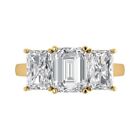 4 Ct Emerald 3 Stone Lab Created Sapphire Bridal Wedding Ring 14K Yellow Gold