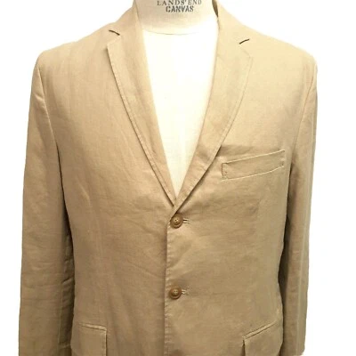 Vintage J Crew Oarsman Blazer Mens 42 R Tan Jacket 100% Linen Sport Coat - Image 1 of 4