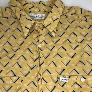 VTG Guess Georges Marciano Men's 3 Yellow Abstract Made in USA Button Up Shirt - Picture 1 of 7