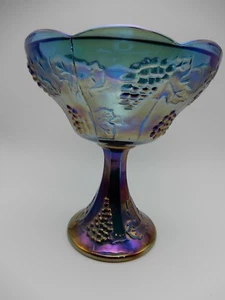 Vintage schillernd blau Indiana Glas Ernte Traube Fuß Kompott 7 1/2 Zoll - Bild 1 von 1
