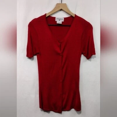 Kathy Ireland Silk Blend Knit Button Shirt Womens S Red Casual Comfy Retro 90s - Image 1 of 4