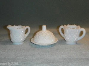VINTAGE WESTMORELAND MILKGLASS MINATURE BUTTER DISH SUGAR BOWL AND CREAMER - Picture 1 of 4