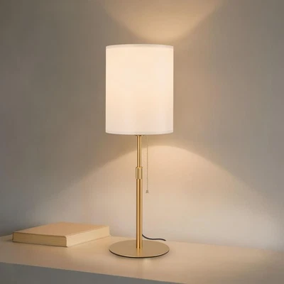 Lámpara de mesa de tela dorada con cadena de tracción ajustable en altura mesita de noche L... Foto 1 de 4