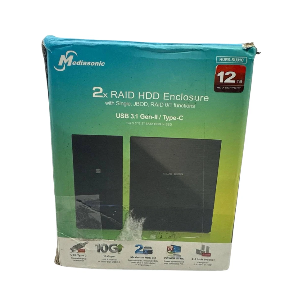 Mediasonic Hard Drive Enclosure USB 3.1 Gen 2 for 3.5 2.5" SATA HDD SSD External - Image 1 of 4