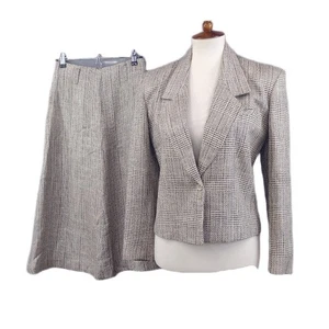 Vintage Rock Set Elfenbein Schwarz Kariert Maßgeschneidert Blazer Midirock 2-teilig W 26 S - Bild 1 von 16