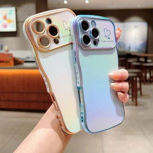 For iPhone 16 Pro Max 15 14 13 12 11 Colorful Wave Frame Case with Love Heart - Picture 1 of 19