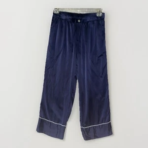 Pantalones de pijama de seda para mujer talla mediana azul marino pierna recta cintura elástica tirar - Imagen 1 de 11