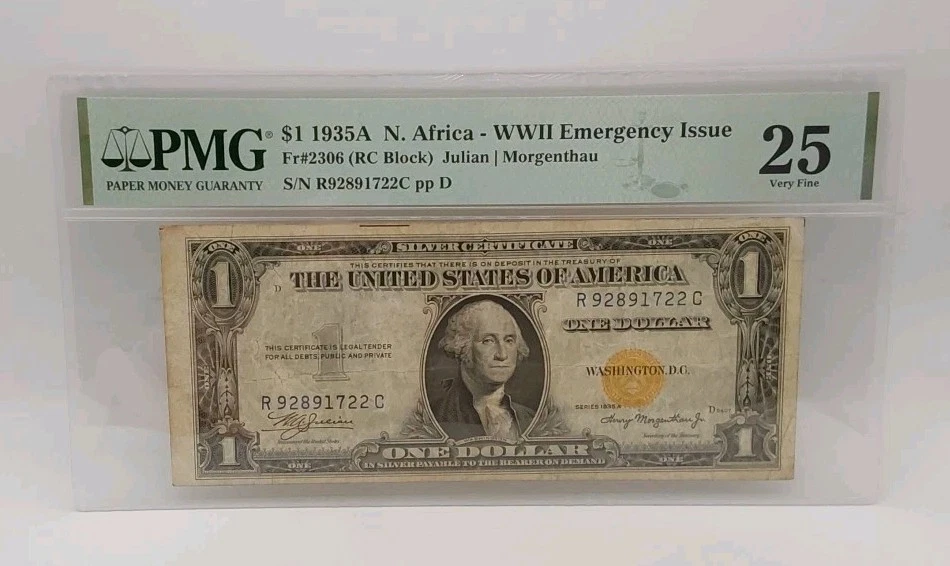 1935A $1 Silver Certificate WWII North Africa Fr. #2306 PMG VF 25 - Image 1 of 2