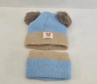Mickey Mouse Themed Knitted Cap Children/Baby Hat & Scarf Winter Soft- Blue - Image 1 of 4