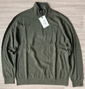 Untuckit Pullover Herren L Grün 100% Merinowolle Belguardo 1/4 Zip Marke Neu mit Etikett - Bild 1 von 6