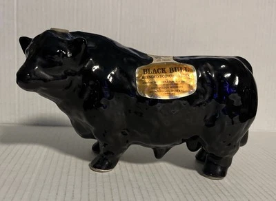 Jarra de whisky Angus Bull Scott negra de cerámica etiqueta de tapón usada Escocia de colección Foto 1 de 4