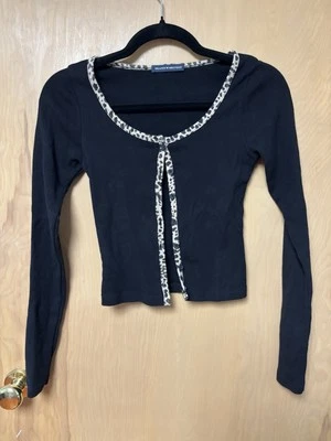 Brandy Melville Cropped Cardigan Sweater Leopard Black - Image 1 of 4