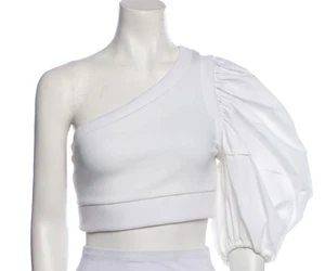 Auth NWT Alexander McQUEEN White ONE Shoulder BALLOON Sleeve CROPPED Blouse TOP - Picture 1 of 3