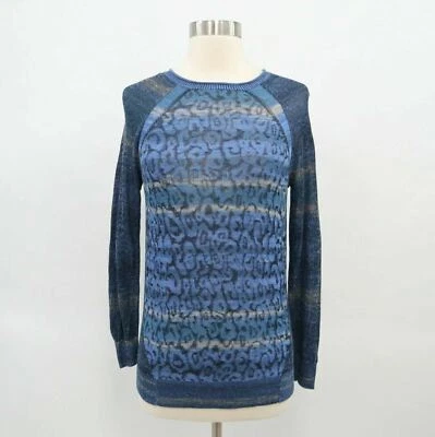 Karen Millen Pullover Sweater Womens 1 S Small Blue Jacquard Knit Crew Neck - Image 1 of 4