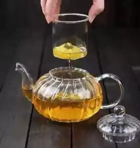 Teapot 600ml Striped Pumpkin Shape Glass with Infuser - Picture 1 of 1