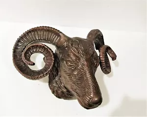 Metal Wall Mounted Aries Head Ram Sculpture Figurine Copper Antique Finish - Picture 1 of 6