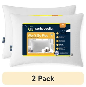 (2 pack) Sertapedic Won't Go Flat Bed Pillow, Standard/Queen New - Picture 1 of 5