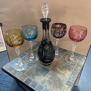 Ensemble de 4 verres en verre à liqueur décanteur de vin cristal Nachtmann aminé jarret.