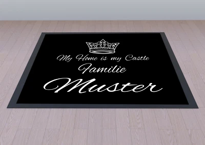 FM 008 Fußmatte mit Wunschname Wunschtext personalisiert My Home + Krone - Bild 1 von 3