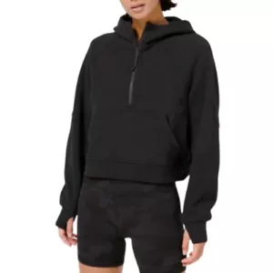Sudadera con capucha negra Lululemon para mujer M/L buceo de gran tamaño 1/2 cremallera - Imagen 1 de 14